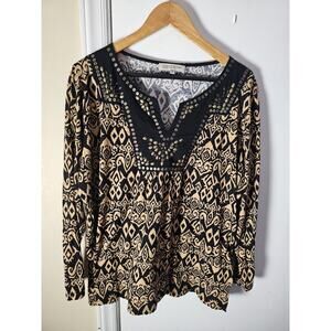 Artsy Beaded Embellished Flowy Shirt Size 3X Boho Gypsy Neutral Art To Wear